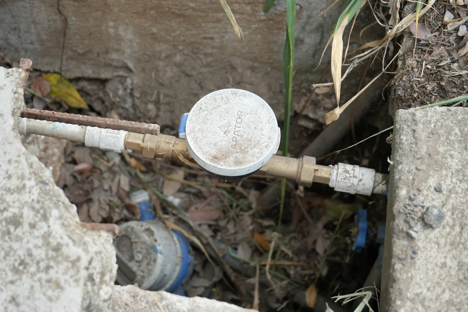 The ANDA water meter, half-buried in dirt, that is being billed against.